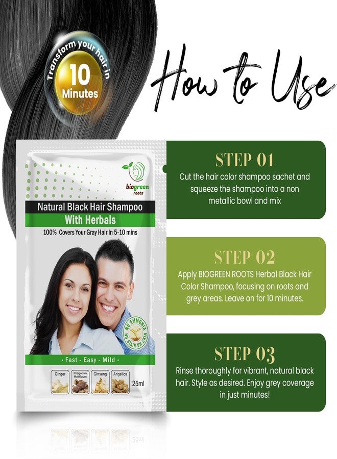BIOGREEN ROOTS Ammonia-Free & Paraben Free Herbal Hair Shampoo - Hair Dye Shampoo for Women & Men - Natural Color and Herbal Nourishment - No Stain on Skin - Natural Black (10 sachets x 25 ml) - Image 4